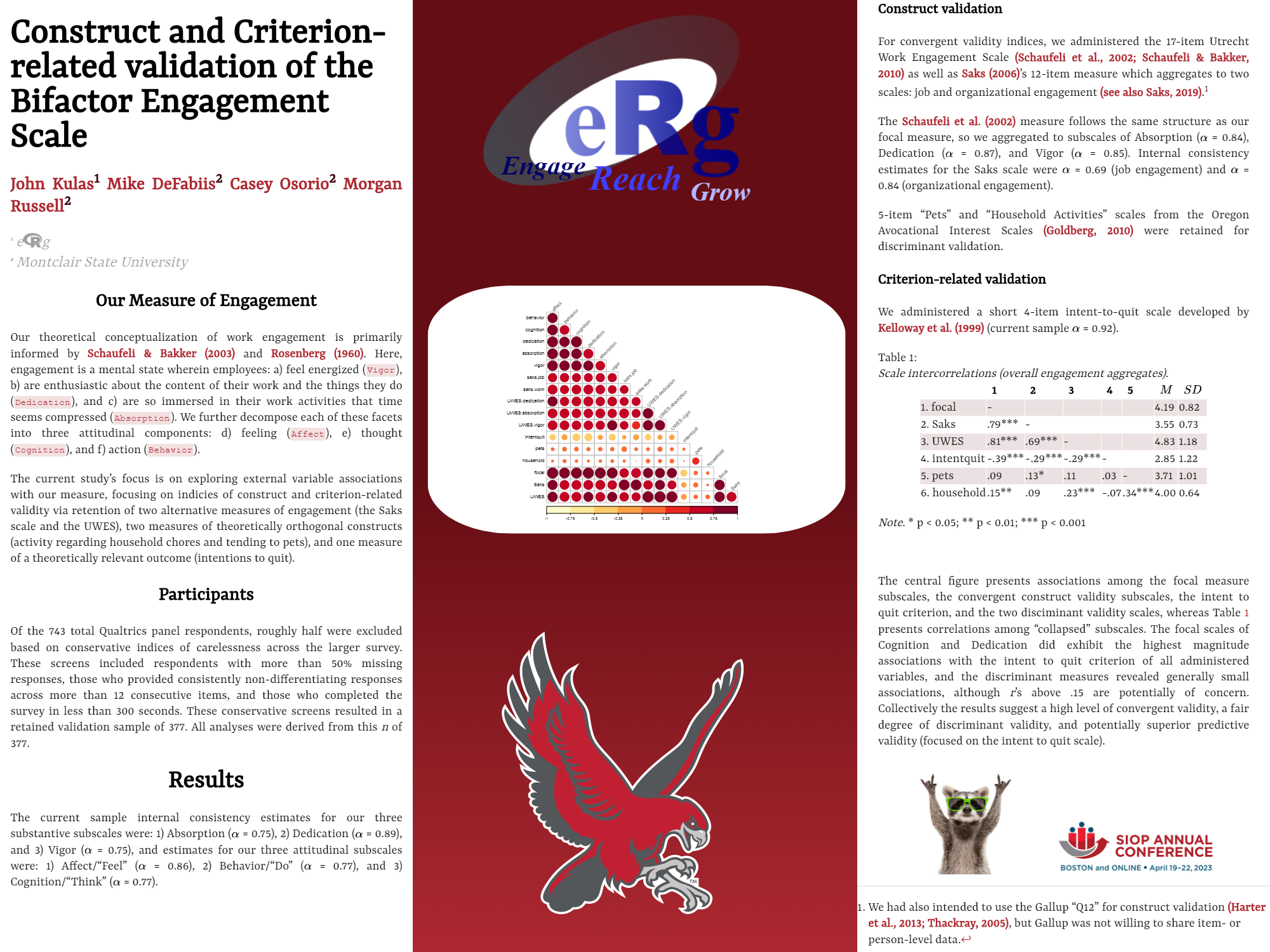 SIOP 2023 poster: Construct and Criterion-related validation of the Bifactor Engagement Scale